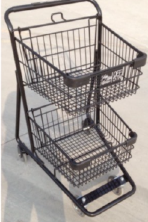 Two-Tiered Metal Compact Shopping Cart - Black